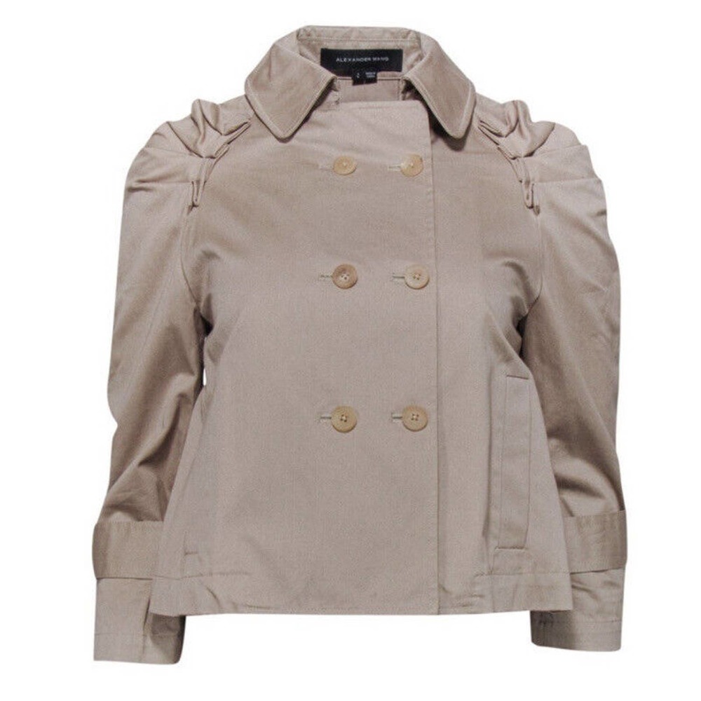 ALEXANDER WANG Cropped Short Khaki Pleat Ruffle Trench Jacket 6